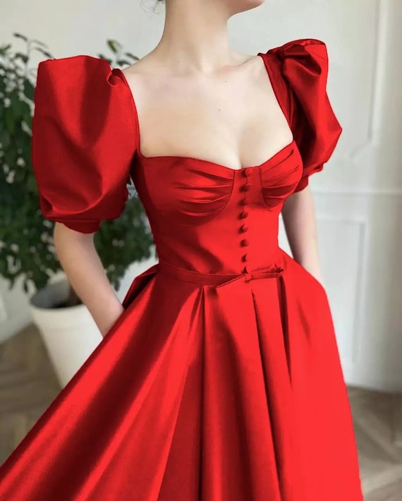 vestido rojo vintage / vestido rojo elegante con manga - México