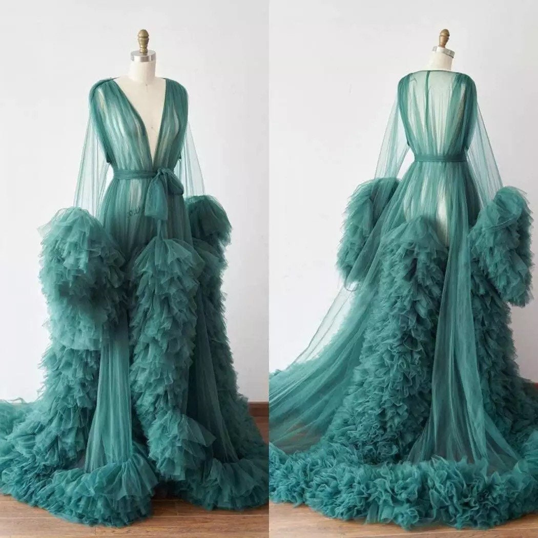 Womens Robes Long Tulle Bathrobe Fluffy 