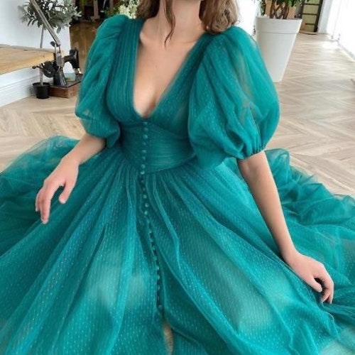 Vintage Green Dotted Button 1950s Gown Tulle Prom Party - Etsy