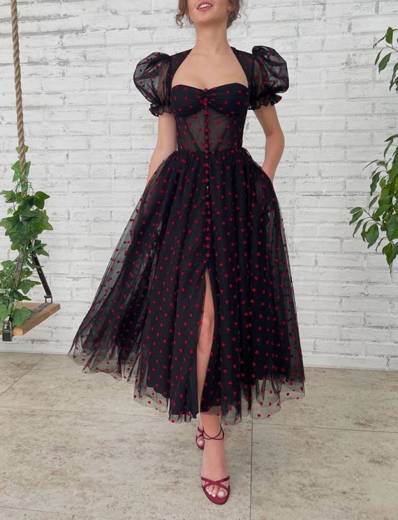 suave Popa trompeta Hermoso vestido negro rojo vintage / vestido negro de encaje - Etsy México