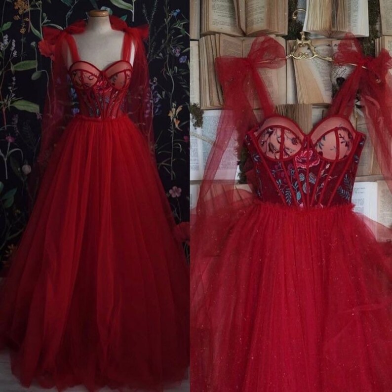 Red Woman Dress Red Tulle Dress Red Floor Length Prom Dresses | Etsy