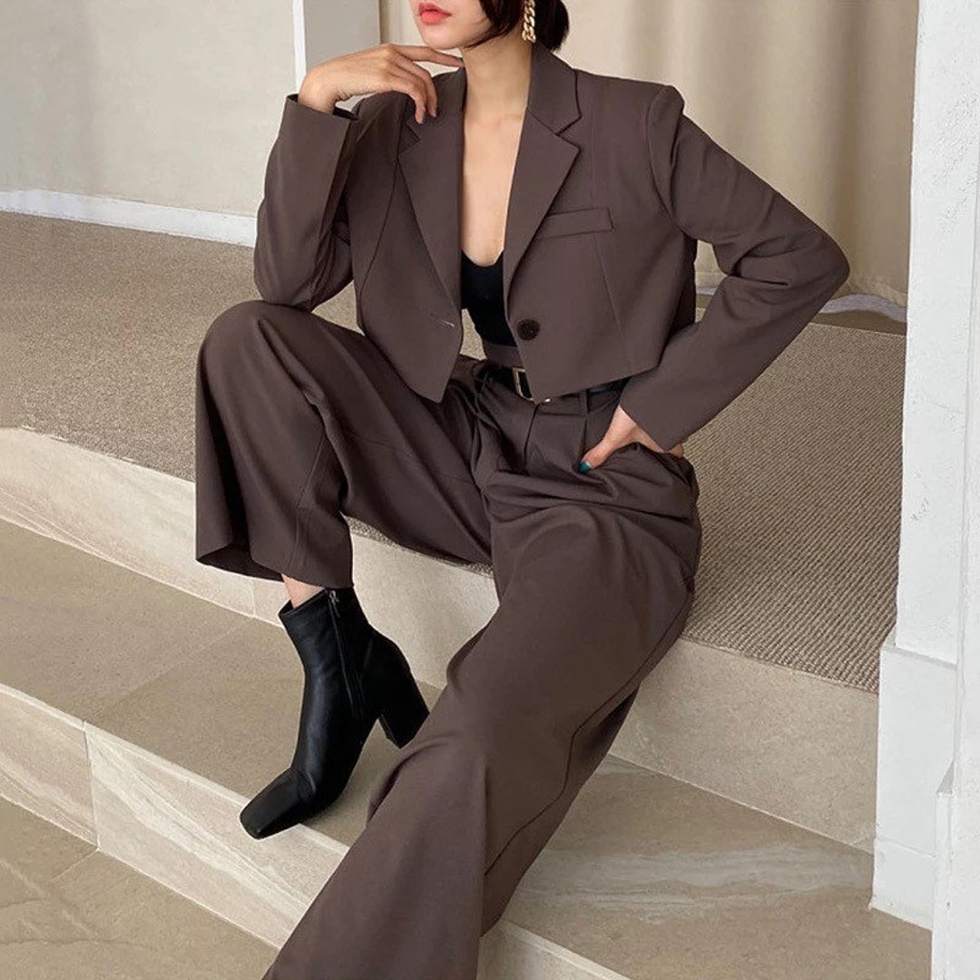 Two Piece Women Vintage Suit Office Lady Brown Suits Vintage Etsy