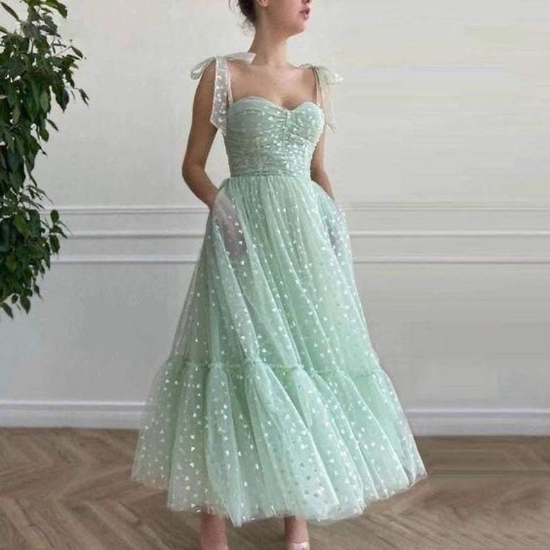 Mint Green Tulle Cocktail Dress / Green Prom Dress/Party Dresses , Fairy Corset Sweetheart neckline Green Maxi Dress | Vintage Dress 