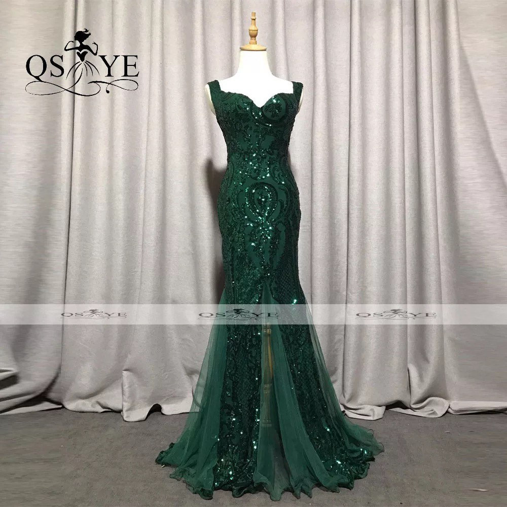 Luxury Emerald Evening Dresses Green Sequined Long Mermaid - Etsy