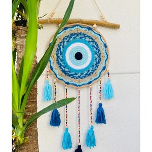 Handmade Macrame Wall and Door Ornament, Evil Eye Bead Macrame Crochet Ornament, Handmade Colorful Door and Wall Ornament, Home Gift