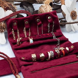 Jewelry Organizer, Travel Jewelry Bag, Foldable Roll Jewelry Organizer, Velvet Fabric Jewelry Bag, Accessory Carry Organizer, Gift