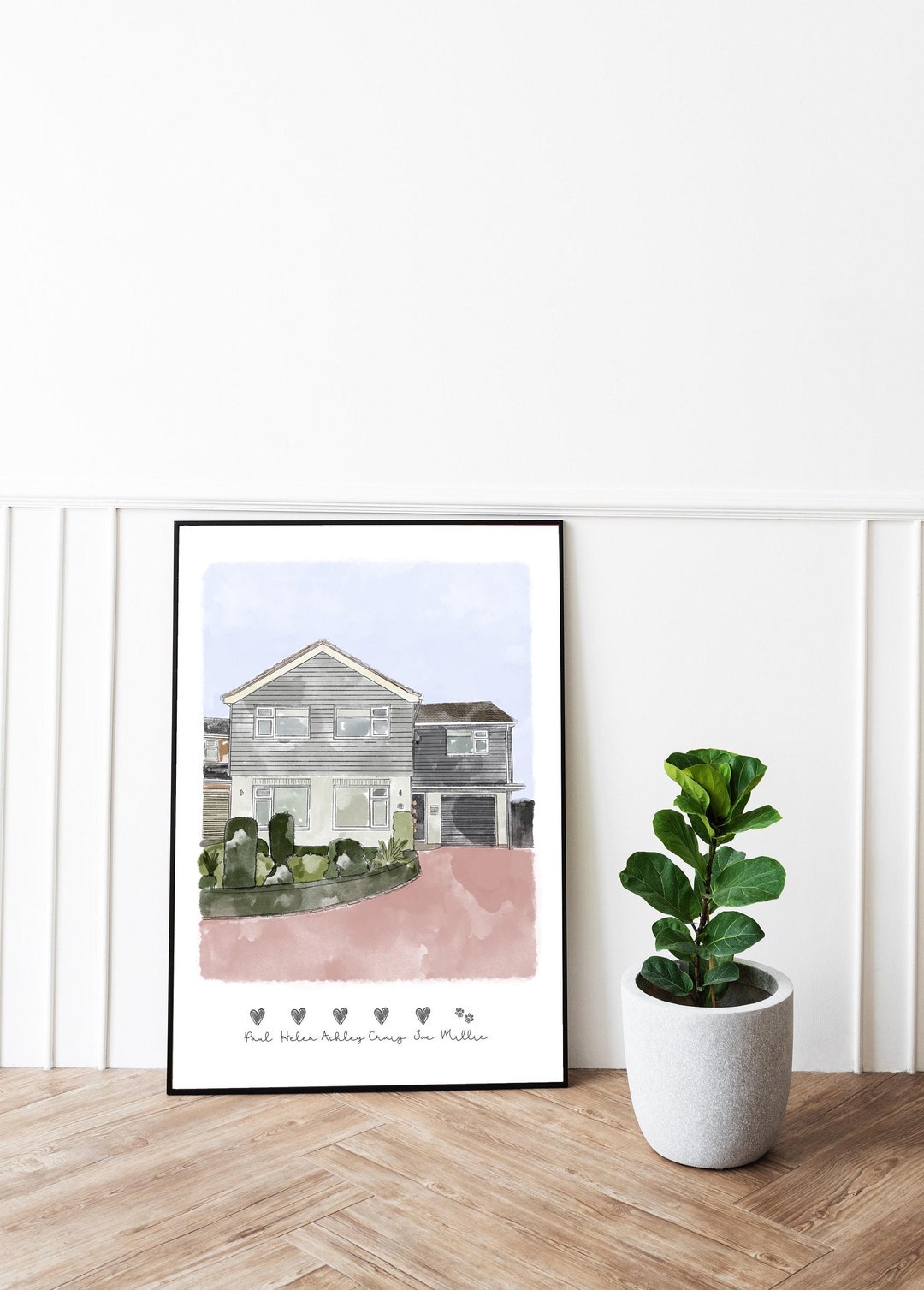 Personalised House Drawing Family Names Watercolour New Etsy