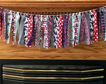 Beach Themed Rag Tie Garland,  Beach House Decor, Craft Room Backdrop, Photo Prop Garland, Birthday Nursery Baby/Bridal Shower Bunting Decor