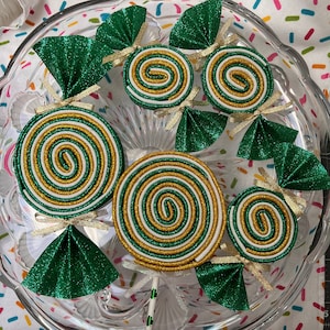 Glittered Foam Lollipop and Swirl Candy: Green, Gold & White Ornament