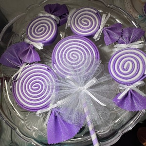 Glittered Foam Lollipop and Candy, Lavender and White Swirl Candy, Purple Candy Wreath Embellishment, Candy Ornament, Tiered Tray Decor
