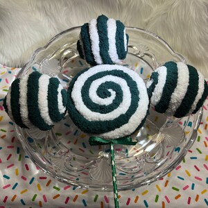 Decorative Yarn Balls & Lollipop Embellishment/Attachment, Hunter Green-White Yarn Balls/Lollipop Ornament, Tiered Tray Decor, Candyland