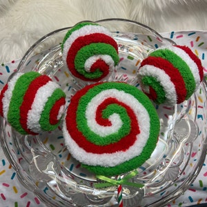Decorative Yarn Balls & Lollipop Embellishment/Attachment, Red-White-Lime Green Balls/Lollipop Ornament, Tiered Tray Decor, Christmas Decor