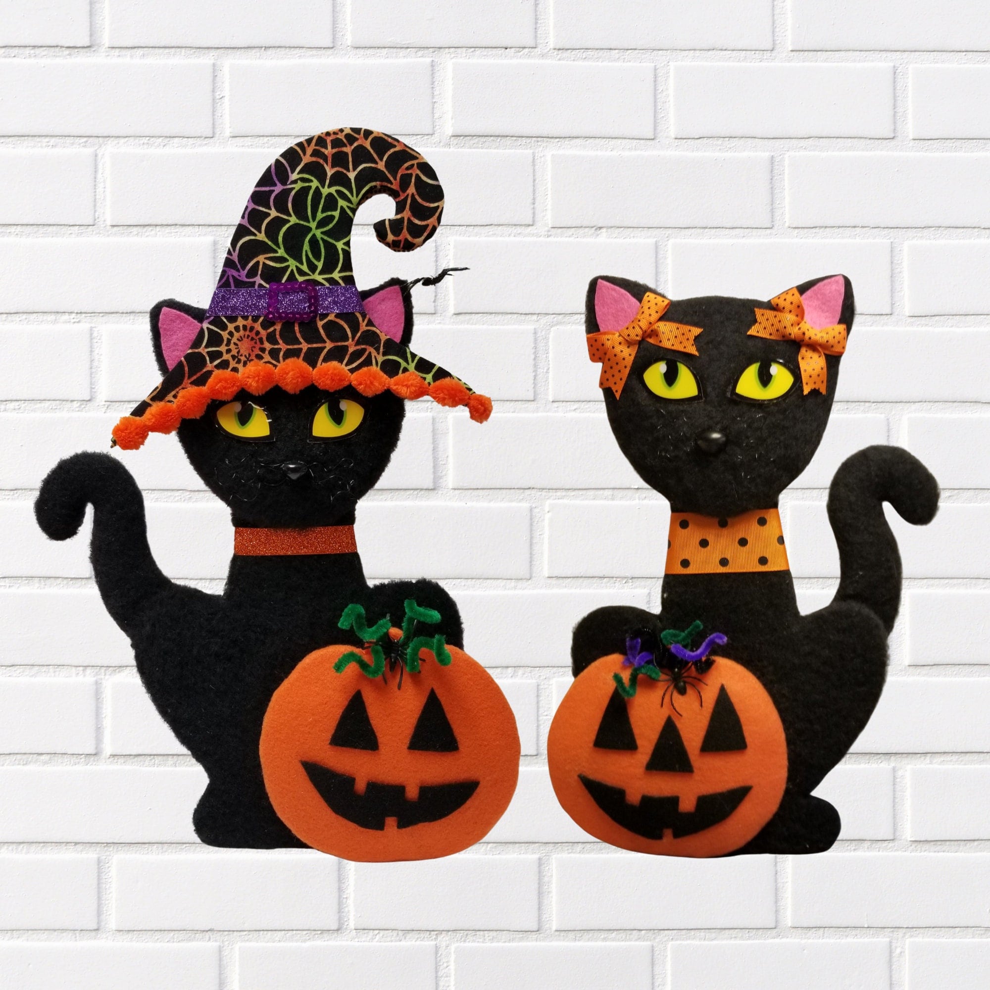 Halloween Black Cat With Pumpkin Wreath Attachment, Cat Front Door