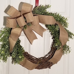 Farmhouse Grapevine Wreath for your front door, Mother&#39;s Day or Housewarming Gift, Home Decor, Year Round, Everyday Neutral Colors