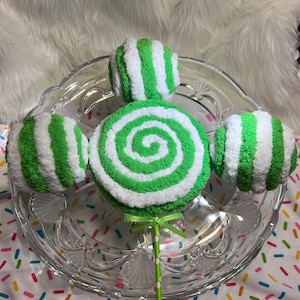 Decorative Yarn Balls & Lollipop Embellishment/Attachment, Lime Green-White Balls/Lollipop Ornament, Tiered Tray Decor, Candyland Decor