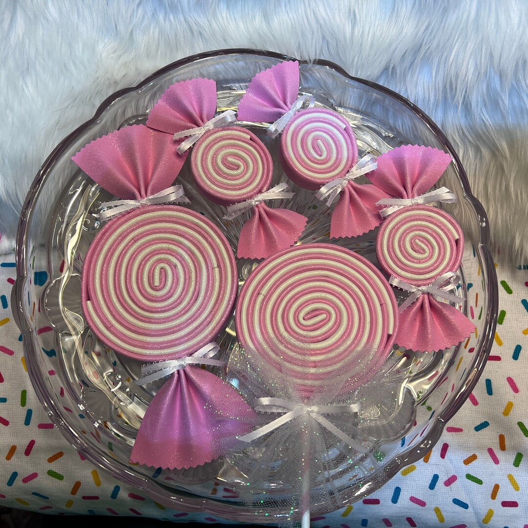 Glittered Foam Lollipop and Candy Pink and White Swirl Candy Etsy
