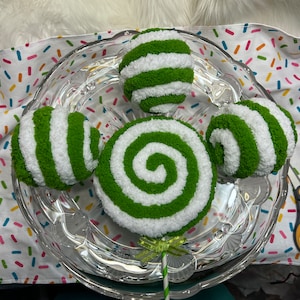 Decorative Yarn Balls & Lollipop Embellishment/Attachment, Moss Green-White Balls/Lollipop Ornament, Tiered Tray Decor, Candyland Decor