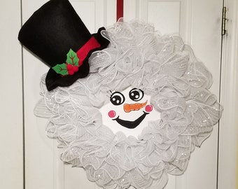 Snowman Wreath, Snowman Face Wreath, Deco Mesh Wreath, Front Door Wreath, Gift Wreath, Snowman