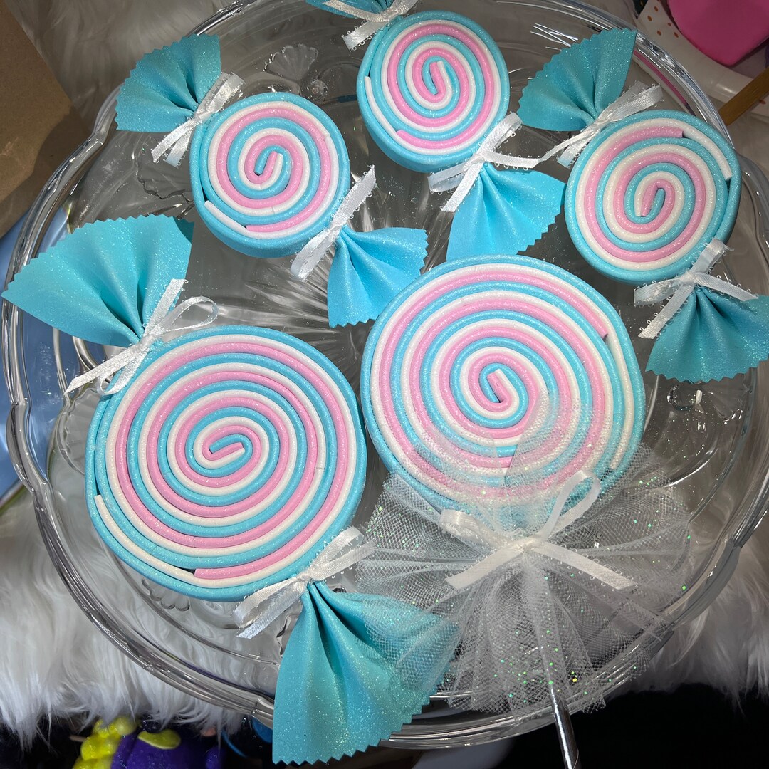 Glittered Foam Lollipop and Candy, Mint Pink and White Swirl Candy