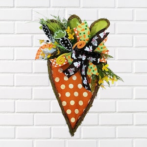 Burlap Easter Carrot Door Hanger / Wreath Home Decor, Twig Grapevine, Spring Wreath, Polka Dot Carrot, Front Door Decor