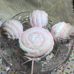 Decorative Yarn Balls & Lollipop Embellishment/Attachment, Pink-White Balls/Lollipop Ornament, Baby Home Decor, Tiered Tray Decor, Candyland