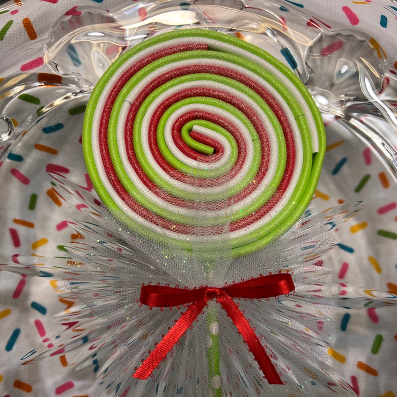Glittered Foam Lollipop and Candy, Red Lime Green and White Swirl Candy, Candy Wreath Attachment/Embellishment, Candy Ornament, Tiered Tray image 10