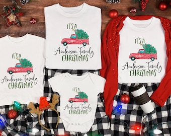 Personalized Family Christmas T-Shirt: Vintage Truck Holiday Matching Tee