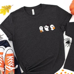 Baby Ghosts Graphic Tee, Cute Halloween Spooky T Shirts, Cute Halloween T Shirt Gifts for Her, Pocket Size Halloween T Shirt, Ghost t shirt