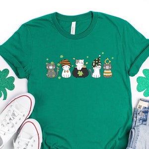 Patricks Day Cute Cats Shirt, Funny Cats Long Sleeve, Cat Mom,Kitty gift tshirt, Shamrock Cats, gift for Her, Catricks Day Ireland Tee Luck