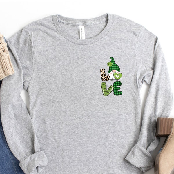 Long Sleeve st patrick day Shirt Women, LOVE Patrick Day Gnomes short sleeve Shirt,Gnome Shirts, Ireland Tshirt, Lucky pocket gnomes tee