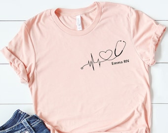 Personalisiertes Krankenschwester Stethoskop-Shirt: Benutzerdefinierte RN Schule T-Shirt