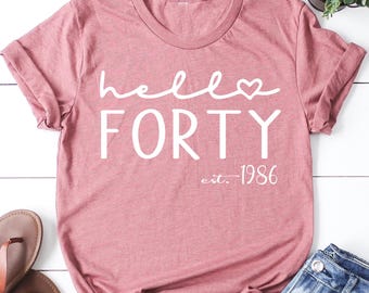 Hello Forty Shirt: 40th Birthday Tee, 1986 Edition Bday Party Gift