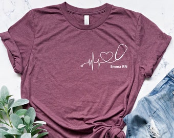 Nursing Shirt Gray Pink New Nurse Nursing,Personalized Nurse Shirt Nursing Gift Nurse Shirs Nursing Graduate Personalized Nurses Shirt