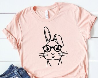 Easter Bunny Shirt,Bunny with Glasses Shirt, Easter Shirt, Easter Bunny, Easter Gift, Ladies Easter Bunny Shirt, Bunny Lover Shirt