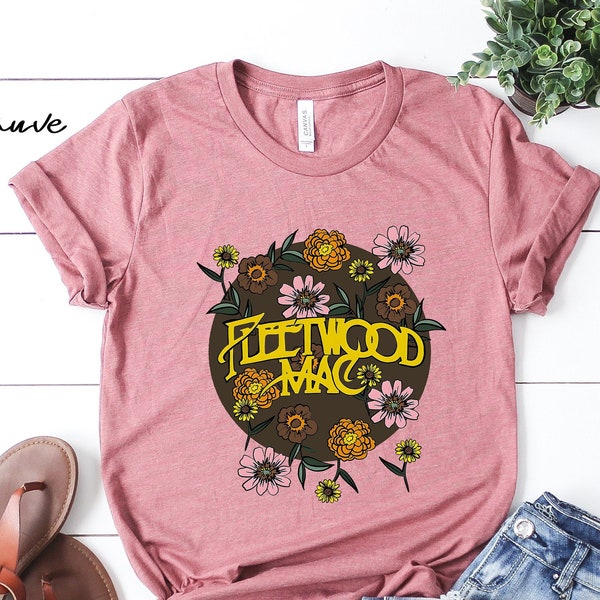 Chemise unisexe faite main de groupe de rock de musique, t-shirt Fleetwood Mac, t-shirt de groupe de femmes cool, conception graphique rock floral, cadeau vintage pour elle