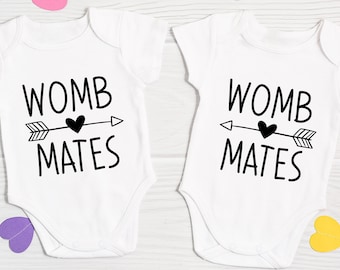 Twin Baby Onesie Set: Womb Mates, Funny Bodysuit