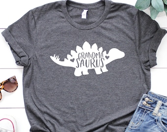 Personalized Grandma Saurus T-Shirt, Grandma Meme Mama Dinosaur Shirt, Grandma Shirt,Grandma Stegosaurus Shirt,Grandmasaurus Long Sleeve Tee