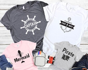 Nautical Family T-Shirts: Captain, Mermaid, Pirate Matching Shirts