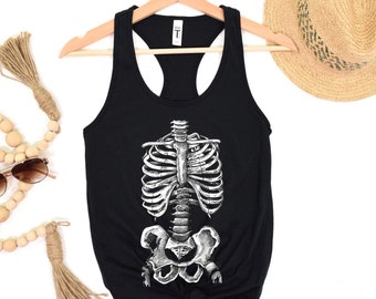 Skeleton Halloween Tank Top: Hand-Drawn Muscle Shirt, Gothic Party Tee