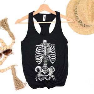 Skeleton Halloween Tank Top, Hand Draw Skeleton Muscle Shirt, Women Tank Top, Halloween Costume Shirt, Black Tank Top, Party Tank,Gothic Tee