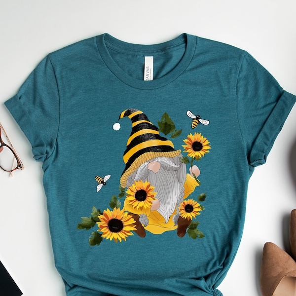 Sunflower Gnome Shirt, Bee Gnome Shirt, Gnome Shirt, Gnome Peace Sign Shirt, Funny Gnome Shirts, Spring Gnome Tee, Cute Bees Gnome TShirt