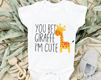 You Bet Giraffe I'm Cute Baby Onesie®, Funny Animal Onesie®, Cute Baby Onesie®s, Giraffe Baby Clothes, Giraffe Bodysuit, New Baby Gifts