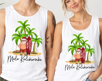 Hawaiiaanse kerst tanktop voor het hele gezin, Mele Kalikimaka strandvakantie tanktop in comfortabele kleuren, Aloha shirts
