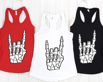 Skeleton Hand Rock On Muscle Tank Top: Halloween Costume Shirt
