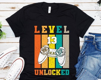 13th Birthday Gamer T-Shirt: Level Unlocked Teen Gift