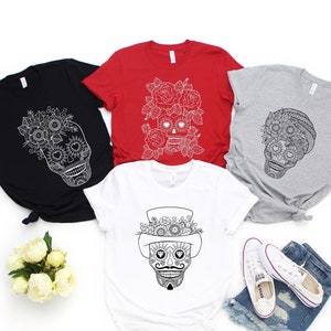 Day Of The Dead Gift,Sugar Skull Flower Crown,Halloween Family Costume, Dia De Los Muertos,Fall Shirt,Floral Skull,Day of the Dead Tank Tops