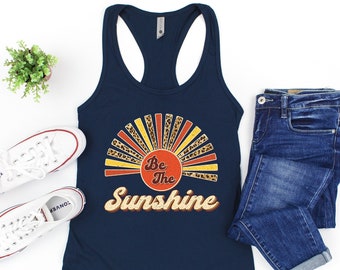 Retro Sunshine Tank Woman Top, Summer Shirt For Women, Retro Sun Tank, Vintage Graphic T-Shirt, Womens Hiking Tank, Camping Travel Tank