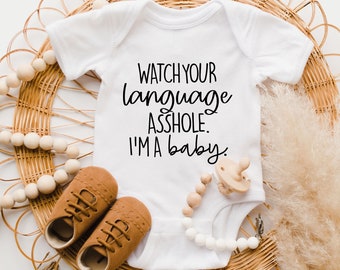 Funny Baby Onesie®,Baby Shower Gift, Baby announcement, Watch Your Language A**Hole Bodysuit, Funny Baby Clothes, Funny Baby,Baby Gift