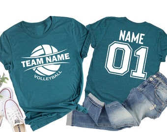 Custom Volleyball Sports Team T-Shirt with Your Text and Number, XS-3XL, Custom Sport T-Shirt, Personalized Front and Back Team Fan Tee Gift