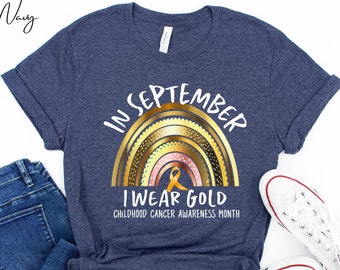 Childhood Cancer Awareness in September T-Shirt: Rainbow Gold Ribbon, Pediatric Oncology Nurse Tee